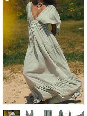 Free People Light blue V-Neck Flutter Maxi Dress